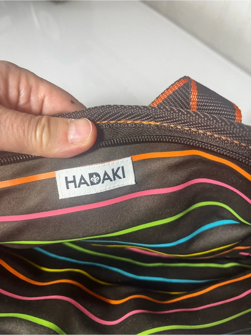 Hadaki Neoprene Laptop Sleeve Case Brown Orange Polka Dot Dual Handle Tech Bag